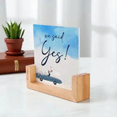 Compact We Said Yes Frame - Personalized Acrylic Photo in wooden holder, ideal for wedding or engagement keepsake display.